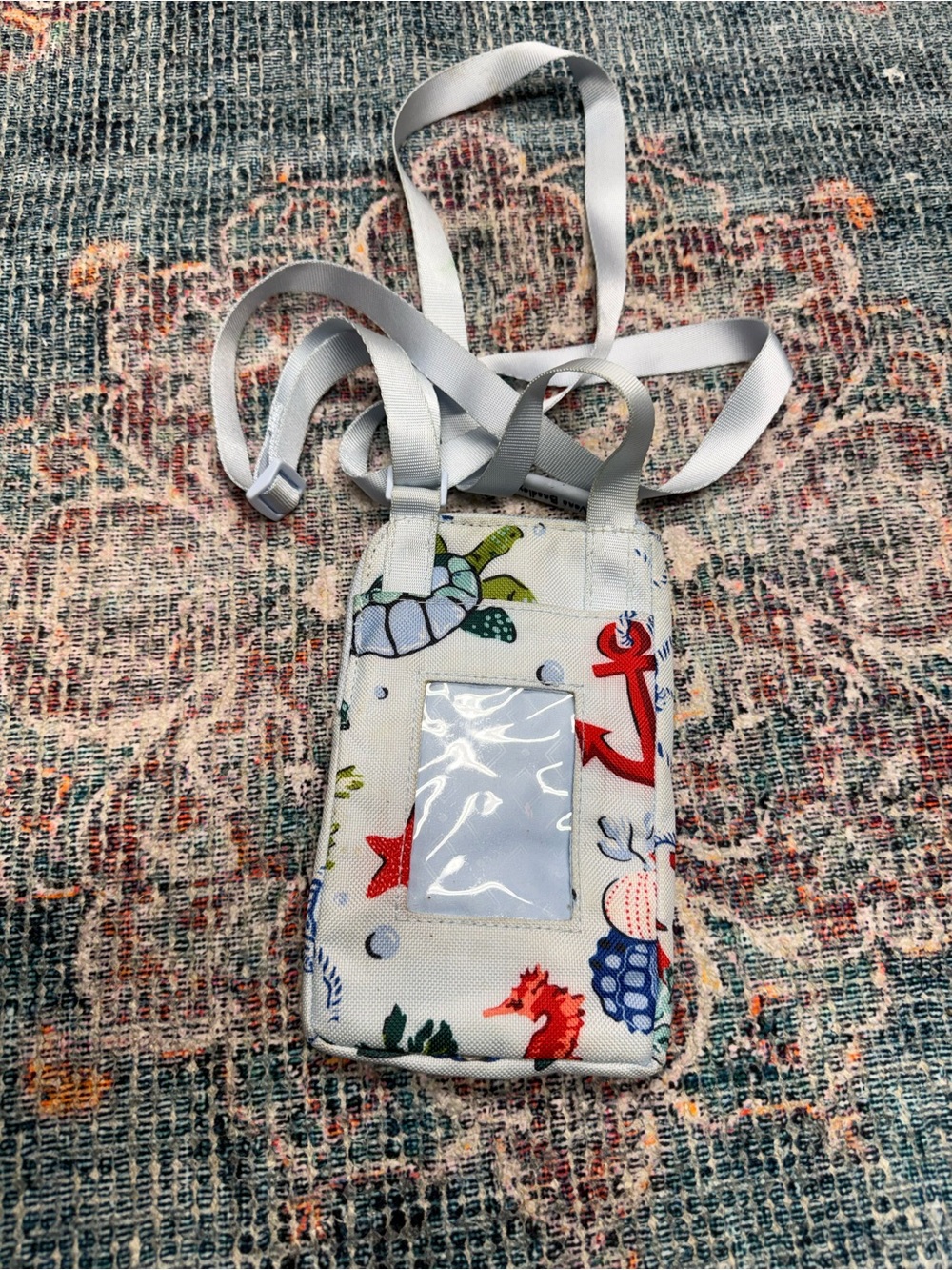 Vera Bradley White Sea Creature Lanyard ID Holder with Red & Blue Accents